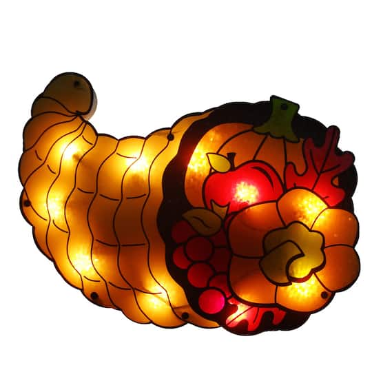 16" Lit Cornucopia Window Silhouette Decoration